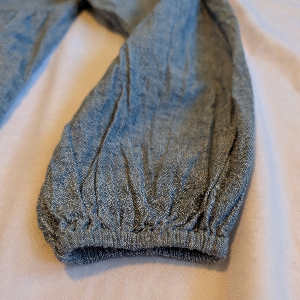 Natural Life Tiered  Chambray Linen Cotton Mini Dress Size L Embroidered - Picture 2 of 9